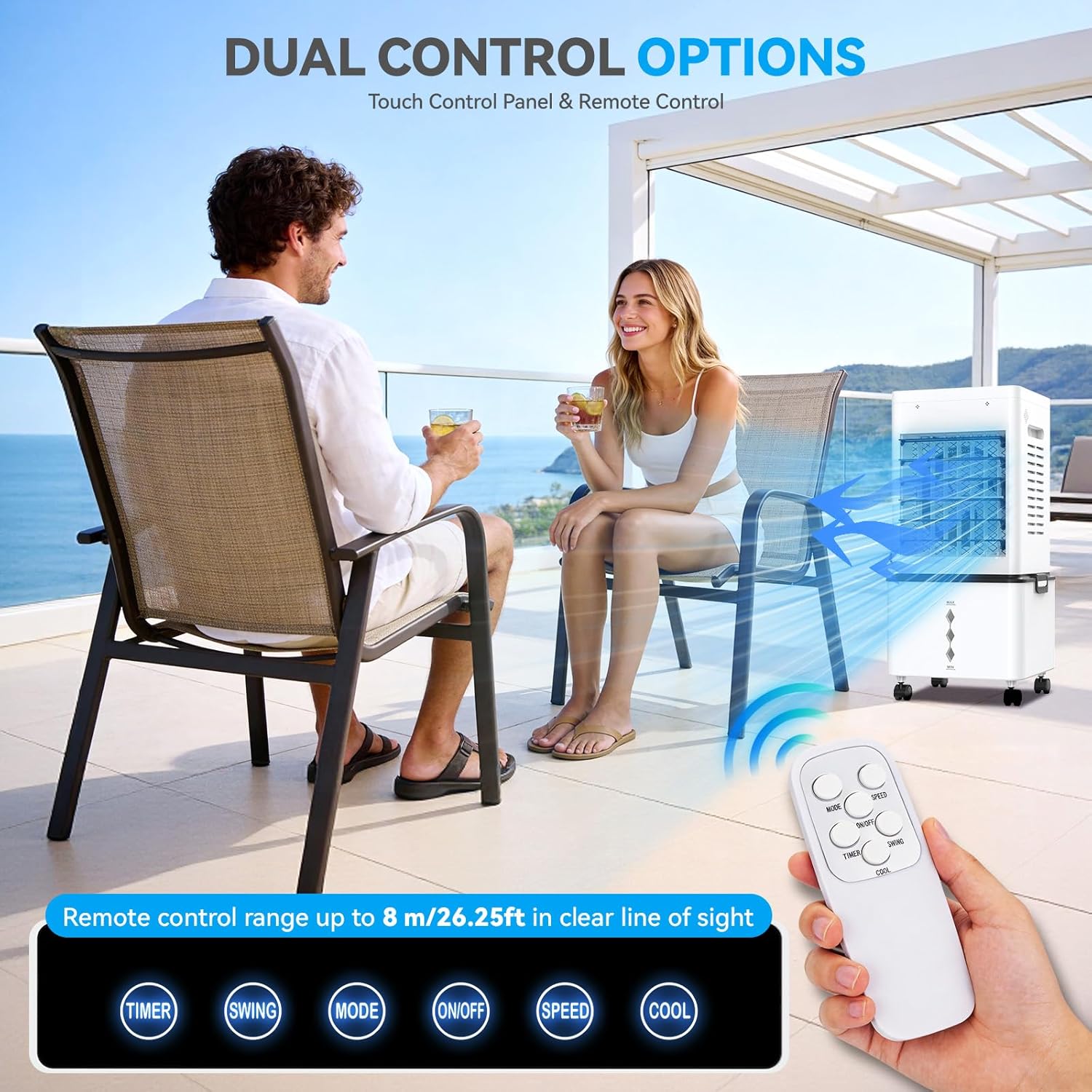 Climatiseur mobile - 12L, 6 vitesses, 3 modes, minuterie 24h, télécommande, 40 dB, portable