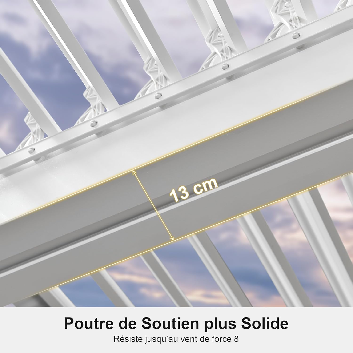 bleujardin - Pergola bioclimatique - 4,8x3,68m - lames orientables, éclairage intégré, aluminium, blanc