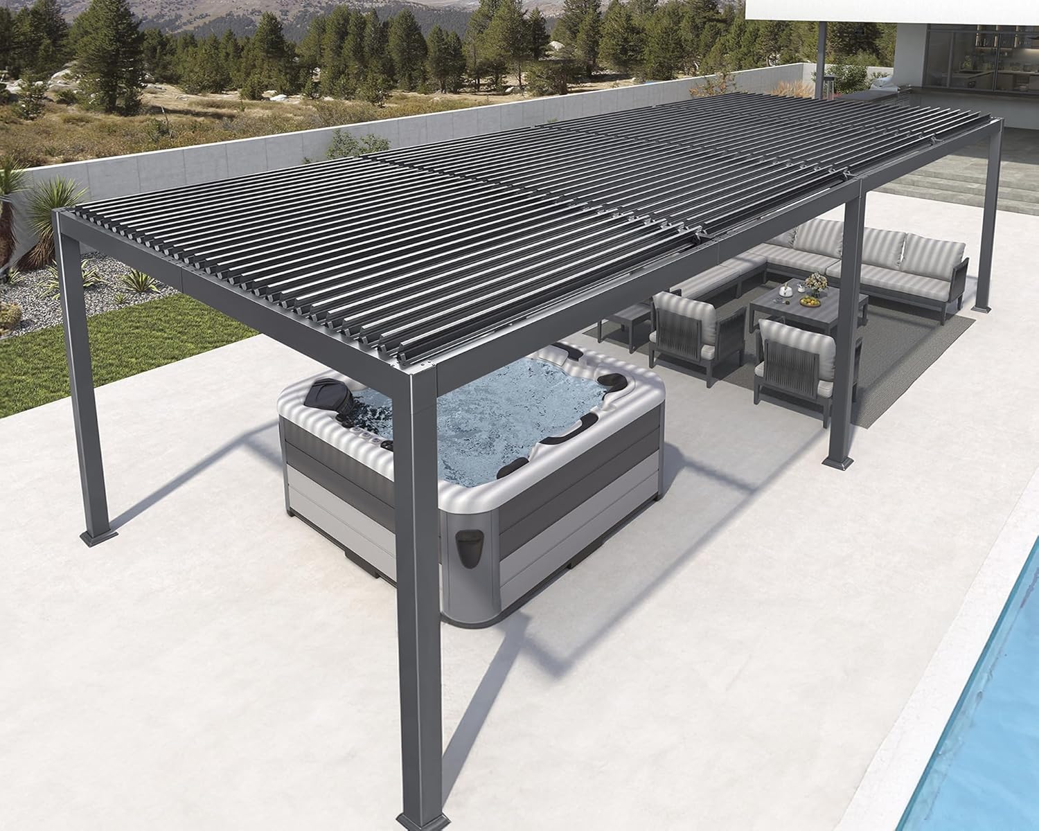 bleujardin - Pergola bioclimatique série - 3,5x8,5m - aluminium, lames orientables, jardin, terrasse, gris