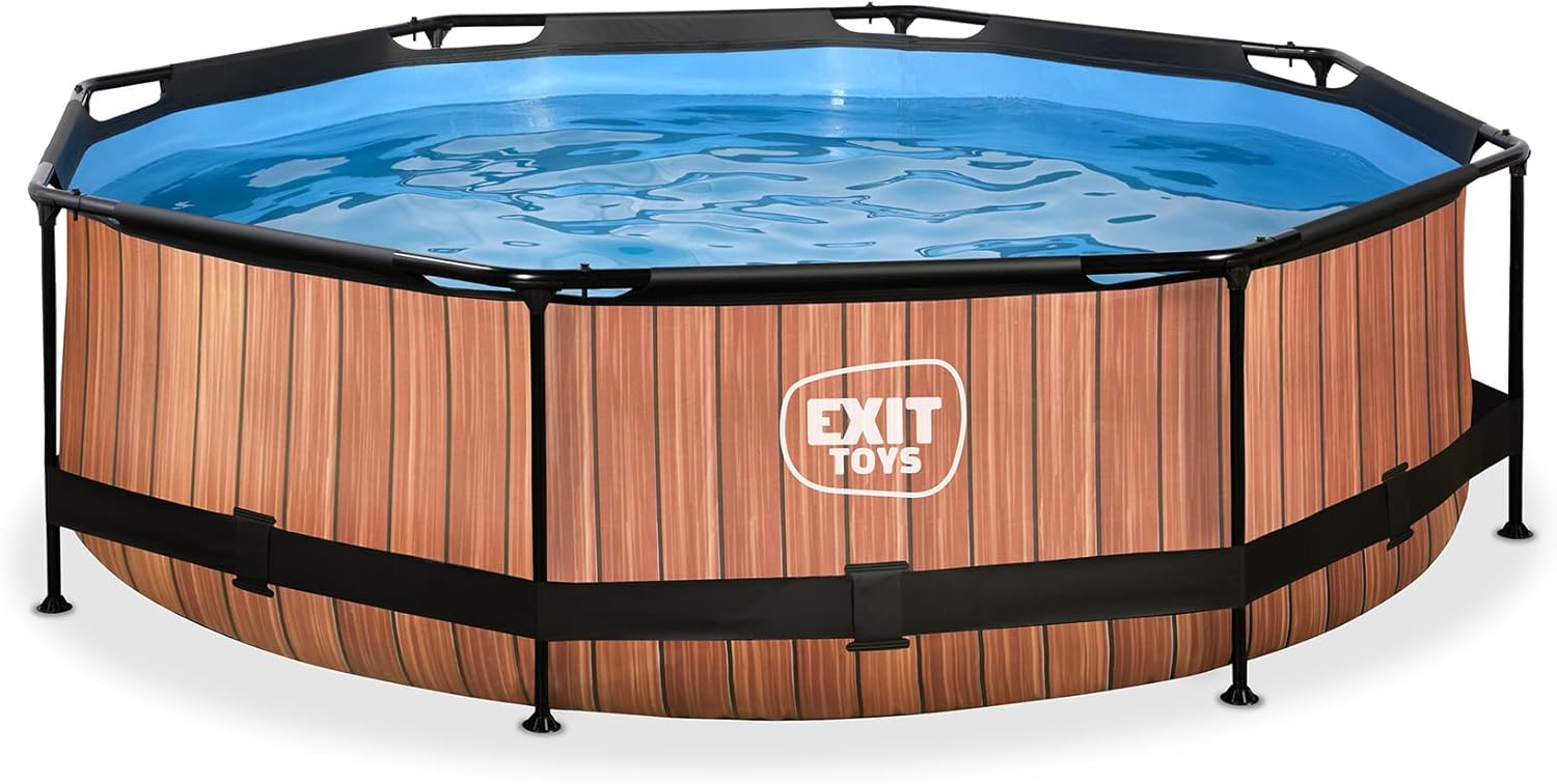 bleujardin Piscine Tubulaire Wood - ø300x76cm - Piscine Hors Sol Ronde avec Pompe Filtrante à Cartouche - Entrée Basse - Idéal pour Les Jeunes Enfants - Cadre Stable - Design Unique - Marron