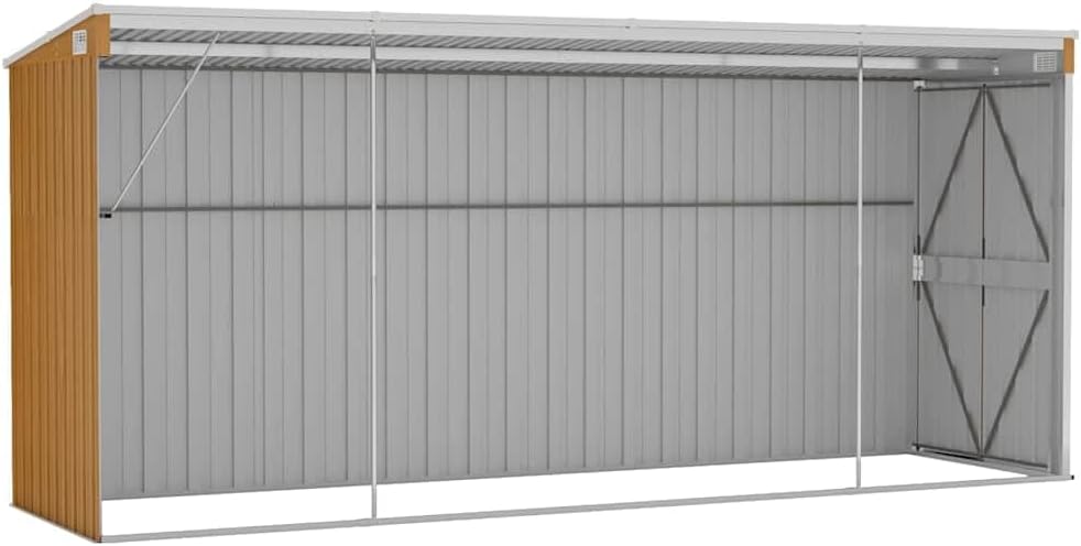 bleujardin Abri de Jardin Mural Marron 118 x 382 x 178 cm Acier galvanisé,Structures extérieures, Cabanes & abris de Jardin,316232