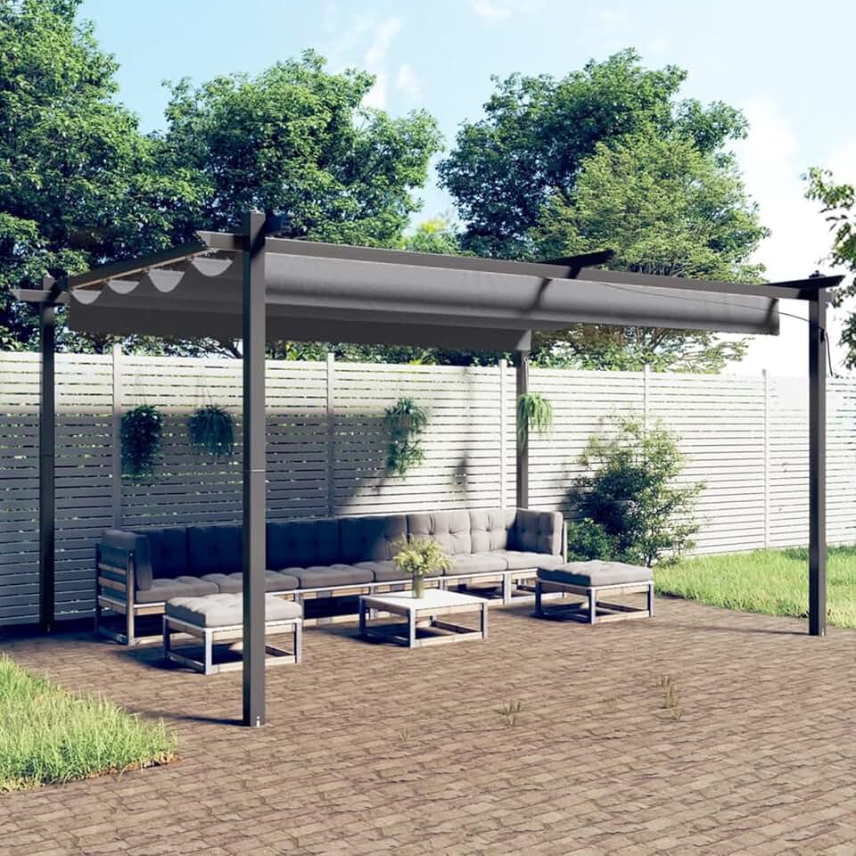 bleujardin - tonnelle extensible 4x3m, toit ouvrant, protection UV, anthracite