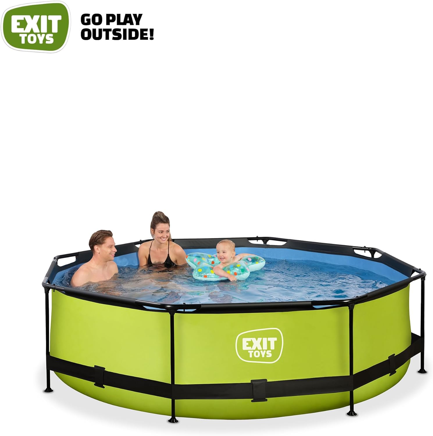 bleujardin - Piscine Tubulaire Lime - 300x76cm - Pompe filtrante, entrée basse, cadre stable, vert