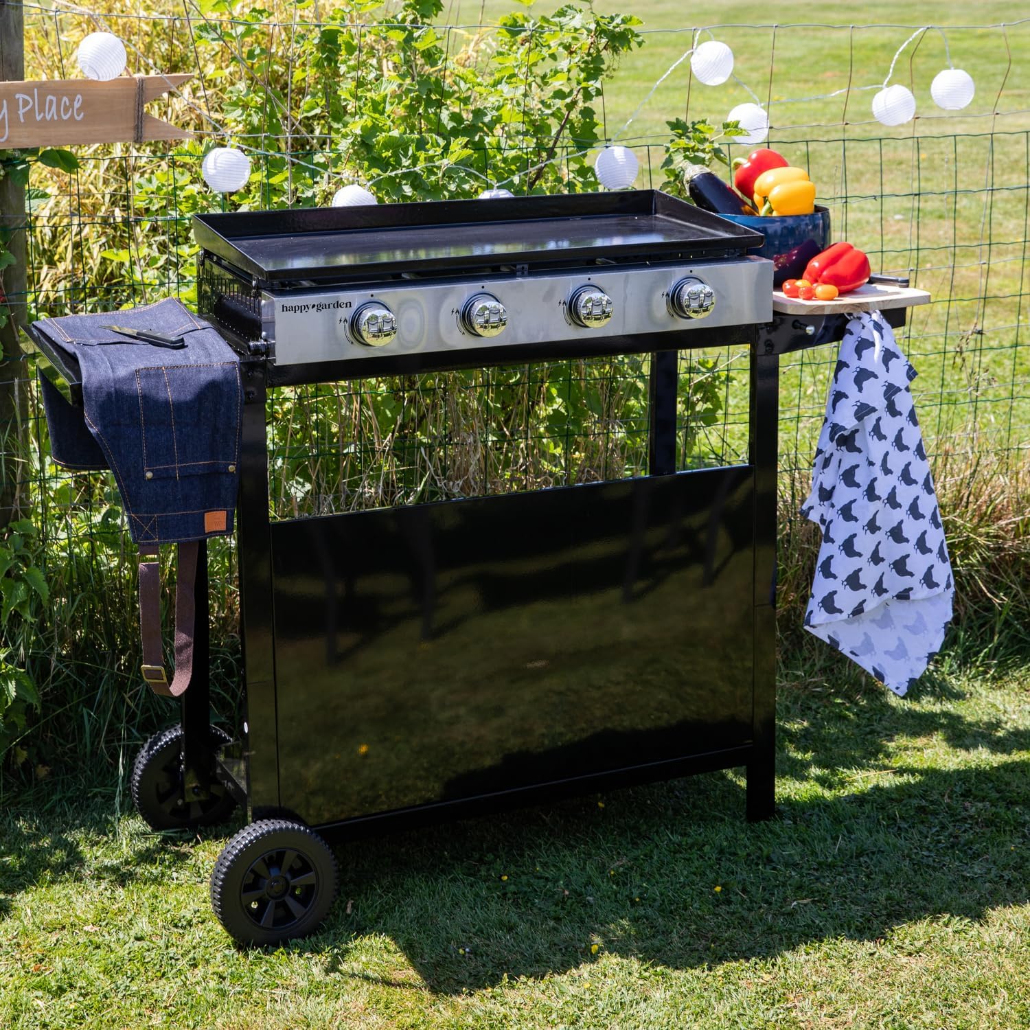 bleujardin - Plancha Mérida 4 brûleurs avec chariot - gaz - 78x41 cm