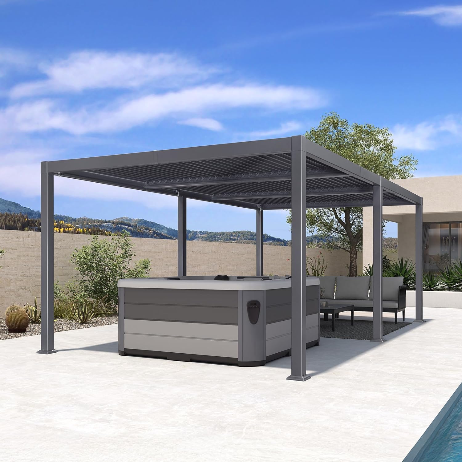 bleujardin - pergola bioclimatique - 3,5x6,35m - aluminium, lames orientables, résistante intempéries