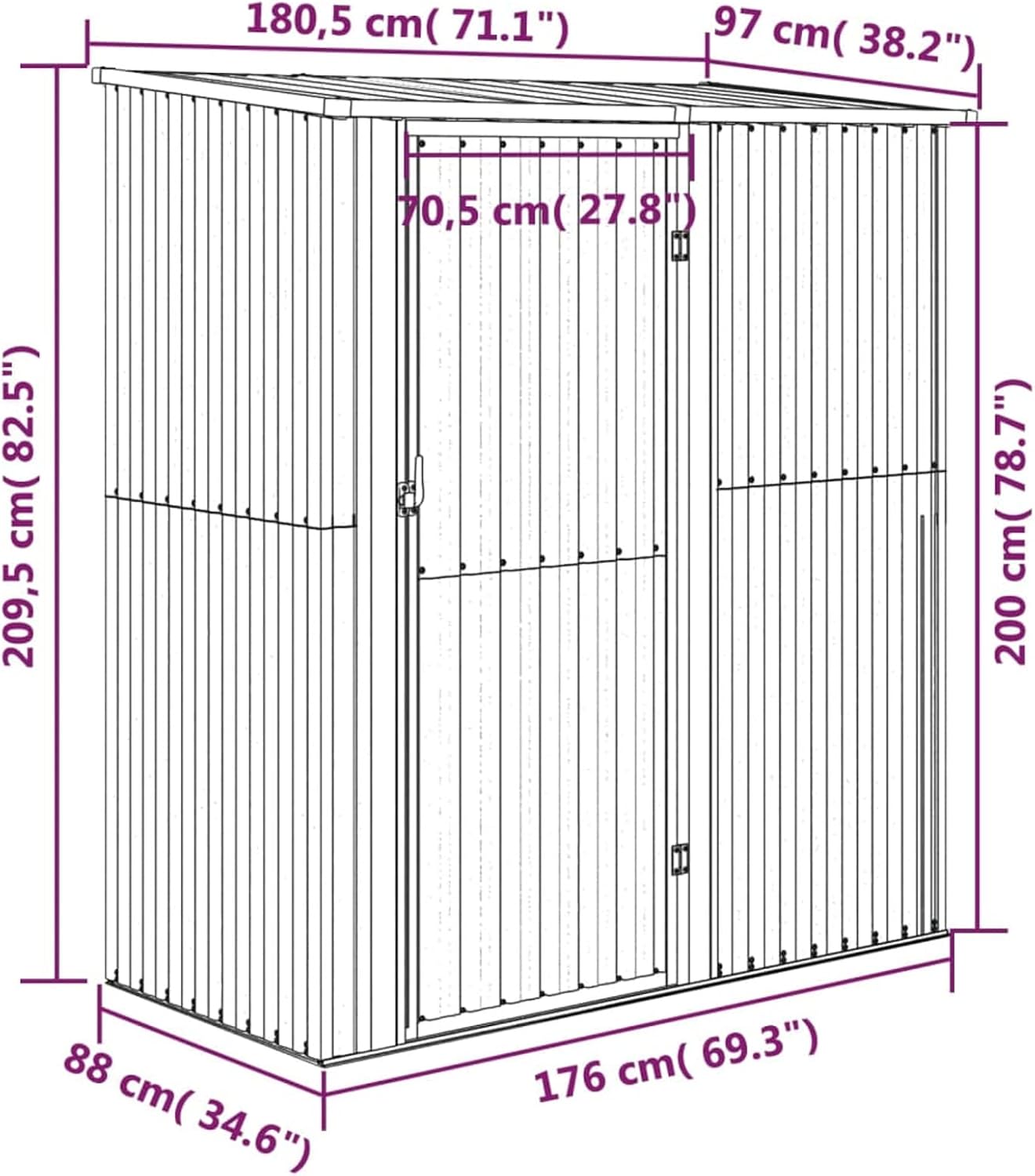 Abri de jardin - 180,5x97x209,5 cm - acier galvanisé, gris, abri outils