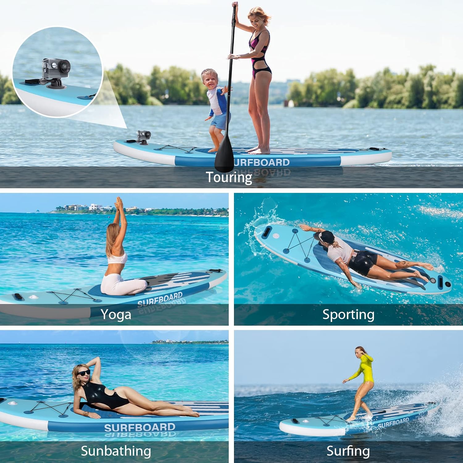 bleujardin - Paddle gonflable adulte - 320/335cm - 2 places, siège kayak, pagaie alu, support caméra, jusqu'à 150kg