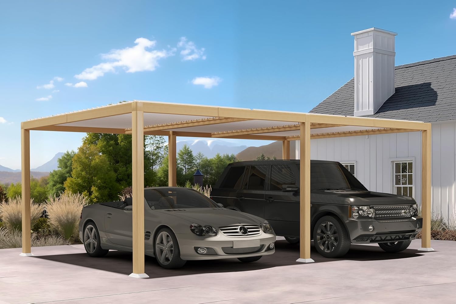 bleujardin - Pergola effet bois - 3.5x6.35m - LED, lames orientables, étanche