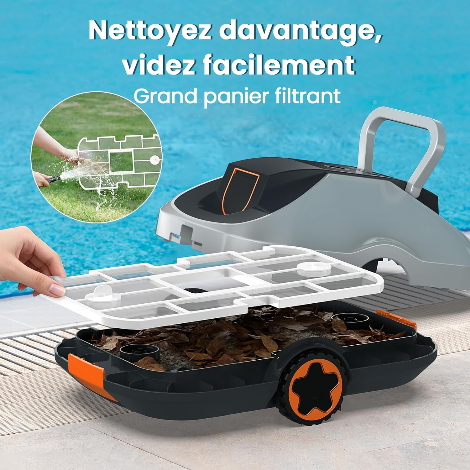 Robot piscine sans fil - 200min autonomie, filtration fine, 232m², compact