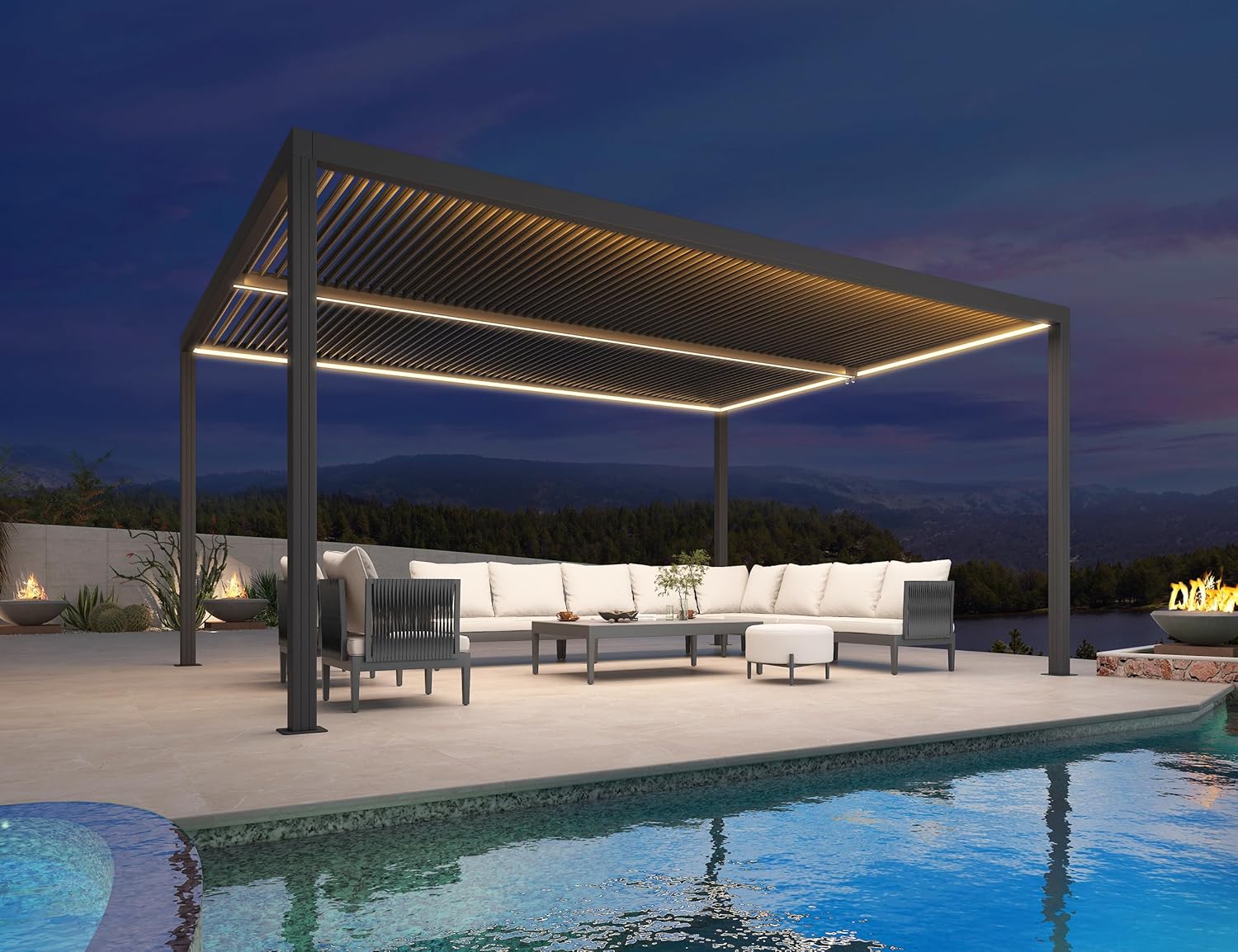 bleujardin - Pergola bioclimatique aluminium 4,8x3,68m, LED, lames orientables